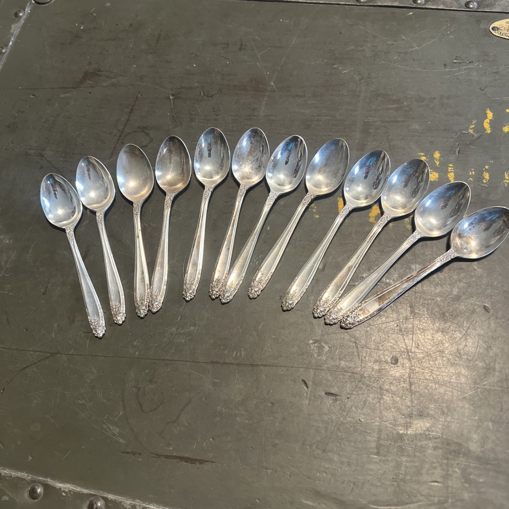 Vintage Nickel Silver Dessert Spoons – Set of 12 – Ornate Pattern